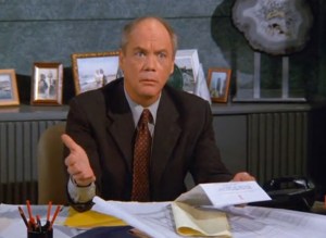 Daniel Von Bargen, wondering why George would ever try and give him a fake Christmas gift. 