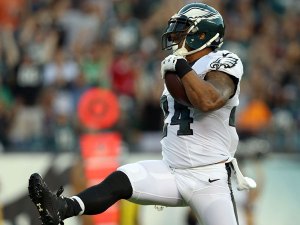 Eagles' Ryan Matthews celebrates scoring his first-quarter touchdown against the Baltimore Ravens in a preseson game on Saturday, August 22, 2015 in Philadelphia. ( DAVID MAIALETTI / Staff Photographer )
